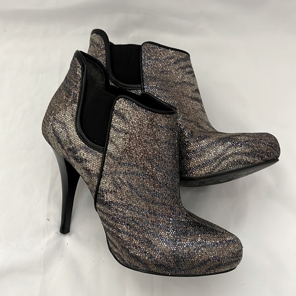 GUESS sparkle zebra-print high heel ankle boots - Picture 1 of 4